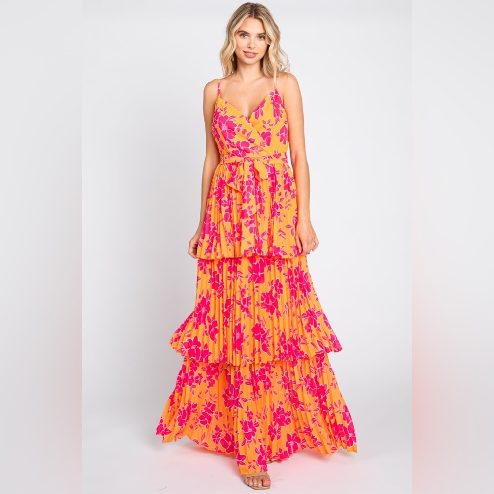 Pinkblush flying tomato floral pleated tiered maxi dress nwot - Picture 2 of 4
